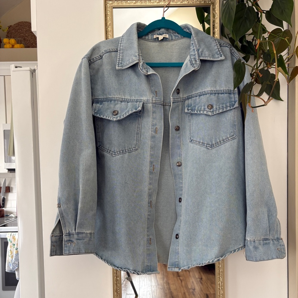 By The River Oversized Light Blue Denim Jean Jacket - size S